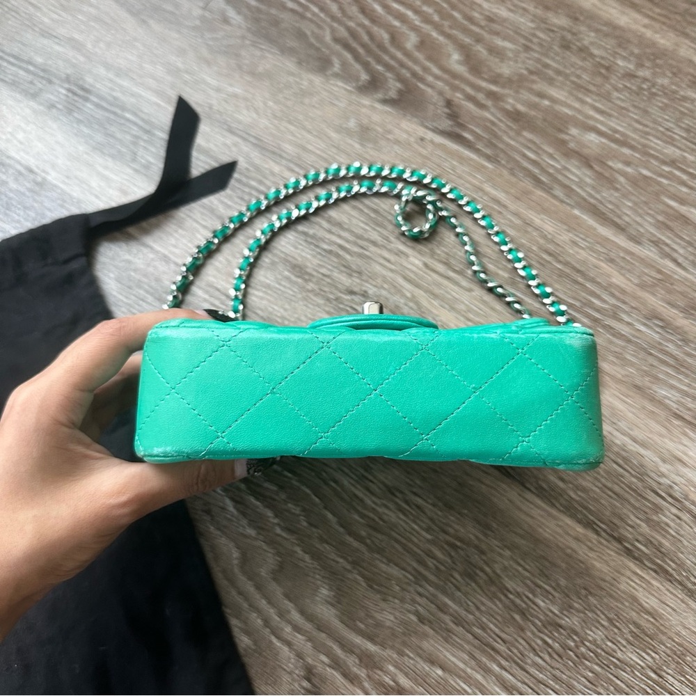 Chanel Extra Mini Flap Bag Turquoise Green Single Flap Lambskin Quilted Leather - Picture 8 of 15